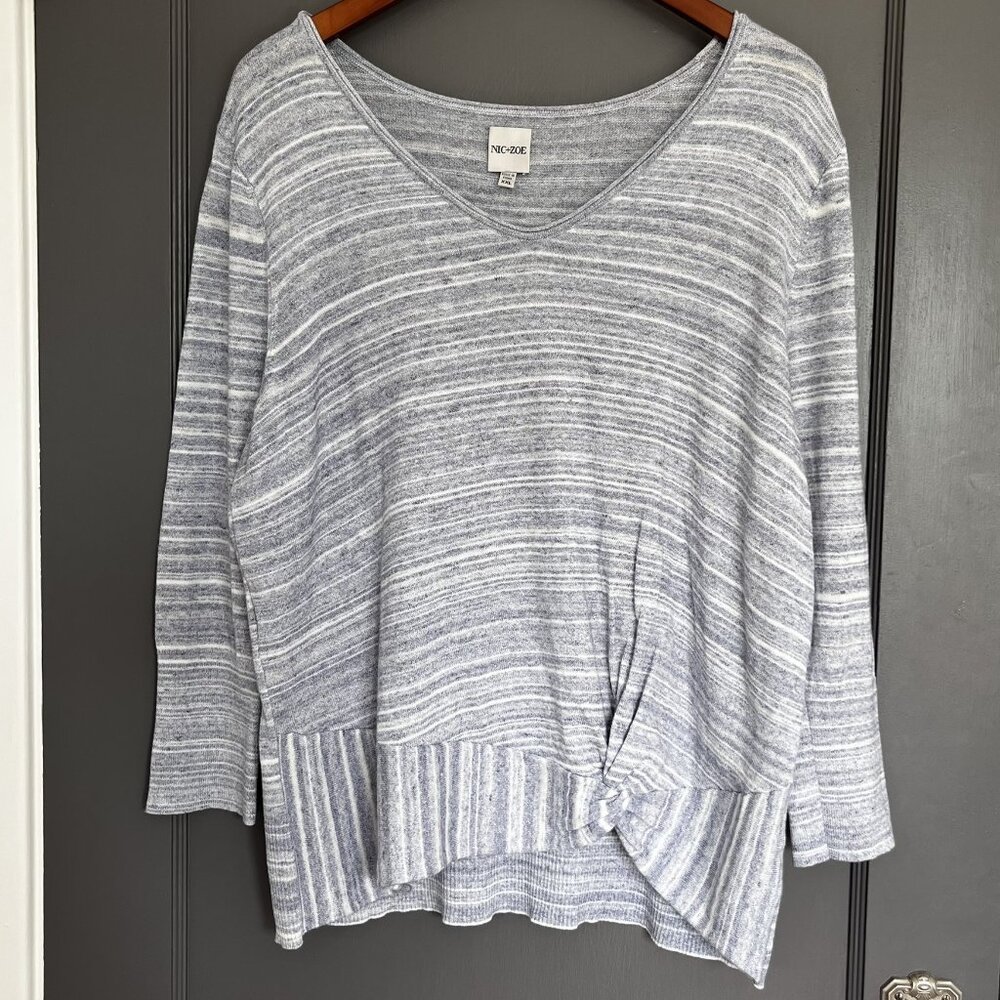 Nic + Zoe Vital Twist Sweater Pullover Knit Top Blue Stripes Women's XXL 2XL